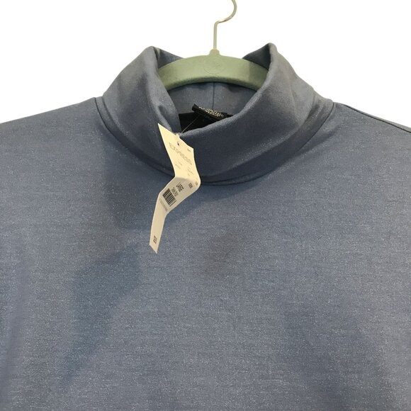 Express Womens Long Sleeve Turtleneck Top L Blue Shimmer Cotton Spandex Blend - Picture 3 of 7